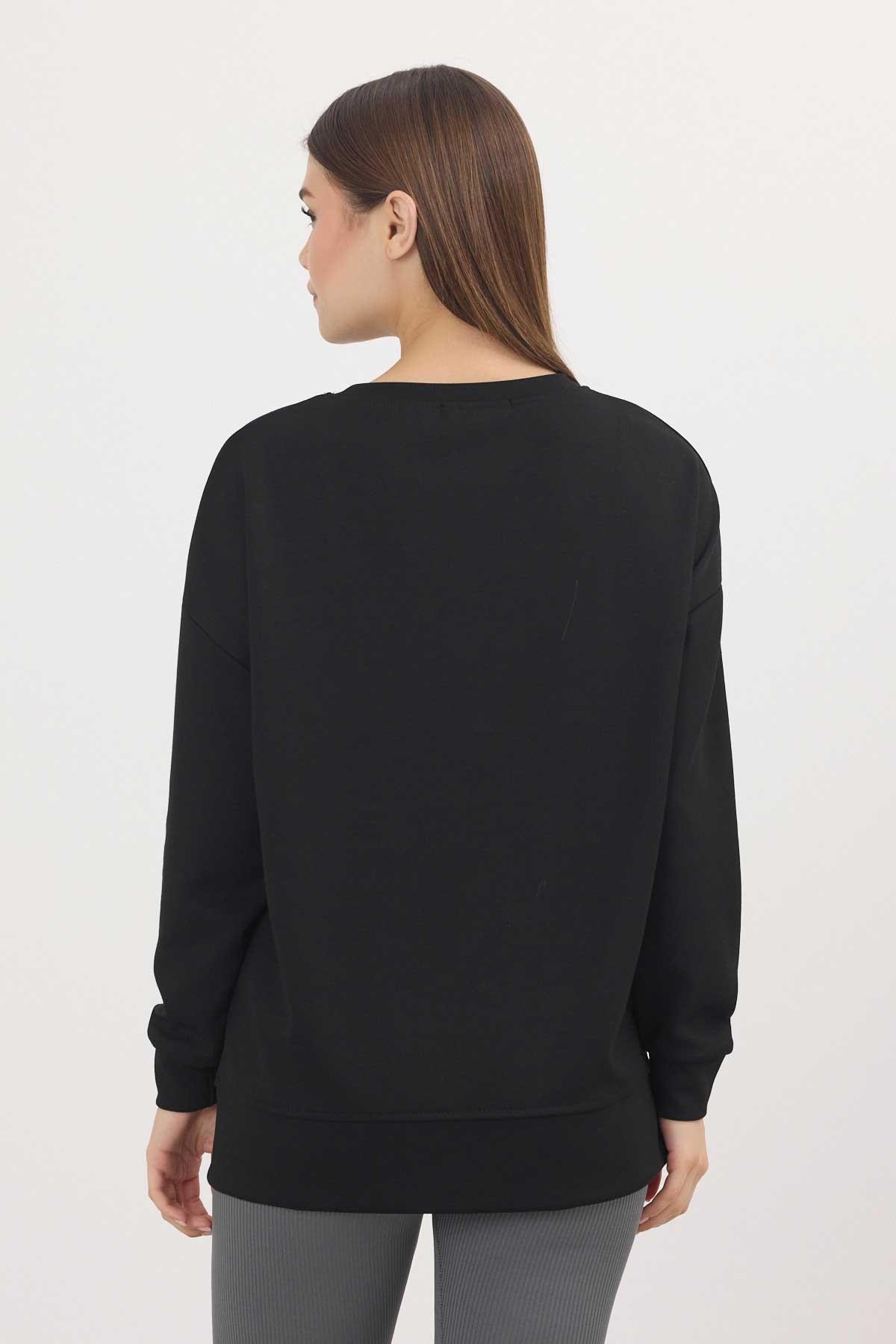 Kadın Sweatshirt-Siyah Bisiklet Yaka Parçalı Oysho Sweat 3000-rulem