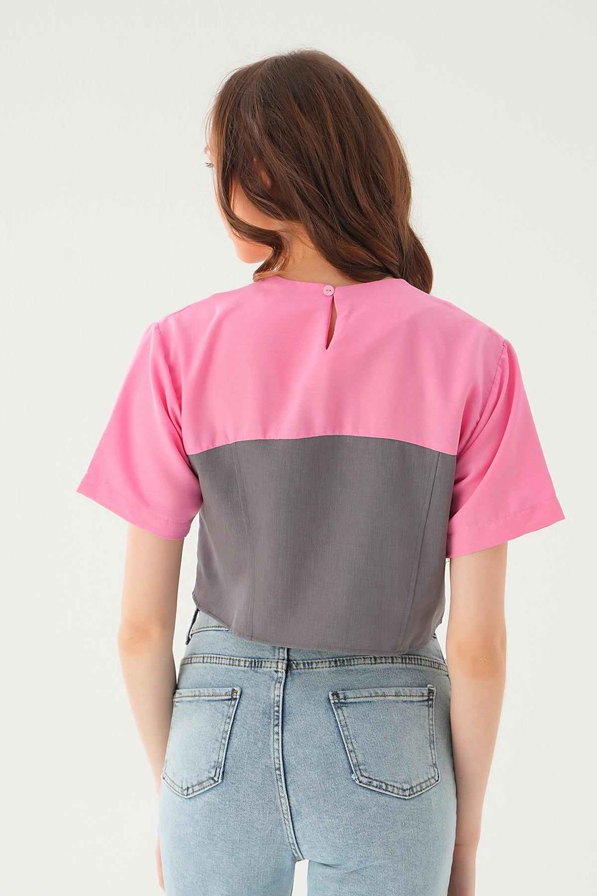 Kadın Tişört-Kanguru Cepli Tişört 71504 Pembe -rulem