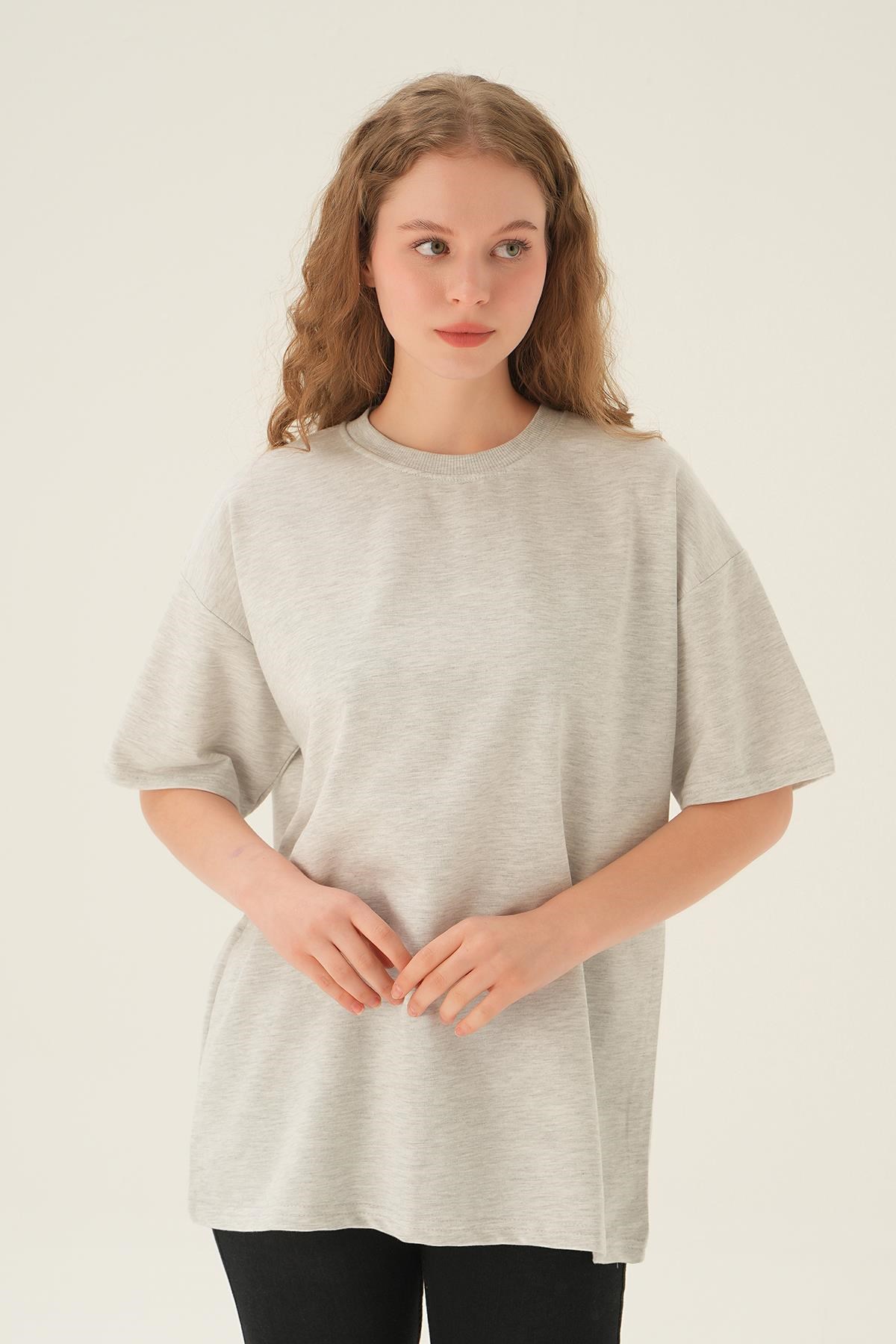 Kadın Tişört-Oversize Tişört TCR-1633 Gri -rulem