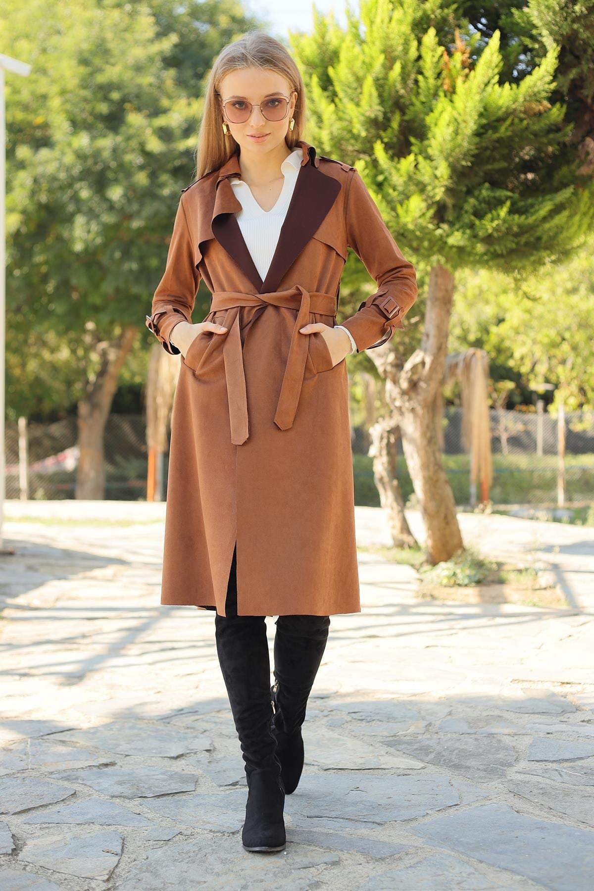Kadın Trençkot-Ara Boy Trençkot 7275A Taba -rulem