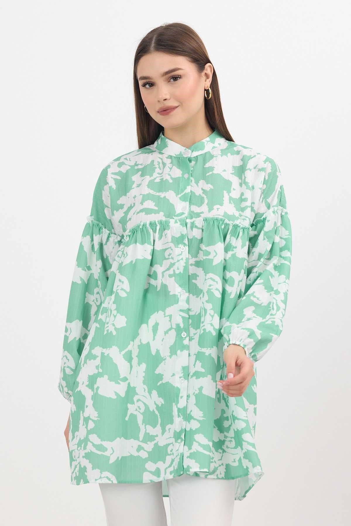 Kadın Tunik-Desenli Kol Lastikli Tunik 4366A Mint -rulem