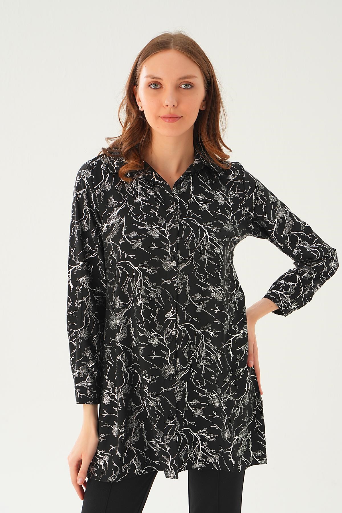 Kadın Tunik-Desenli Salaş Tunik 4233A Siyah -rulem