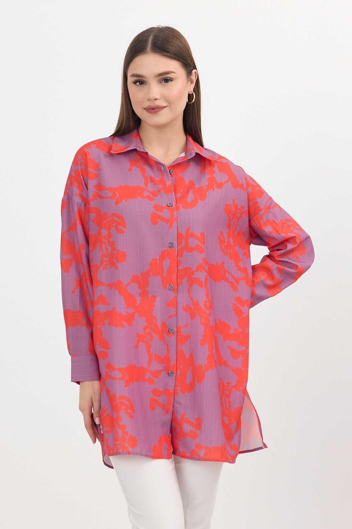 Kadın Tunik-Desenli Tunik 4401A Orange -rulem