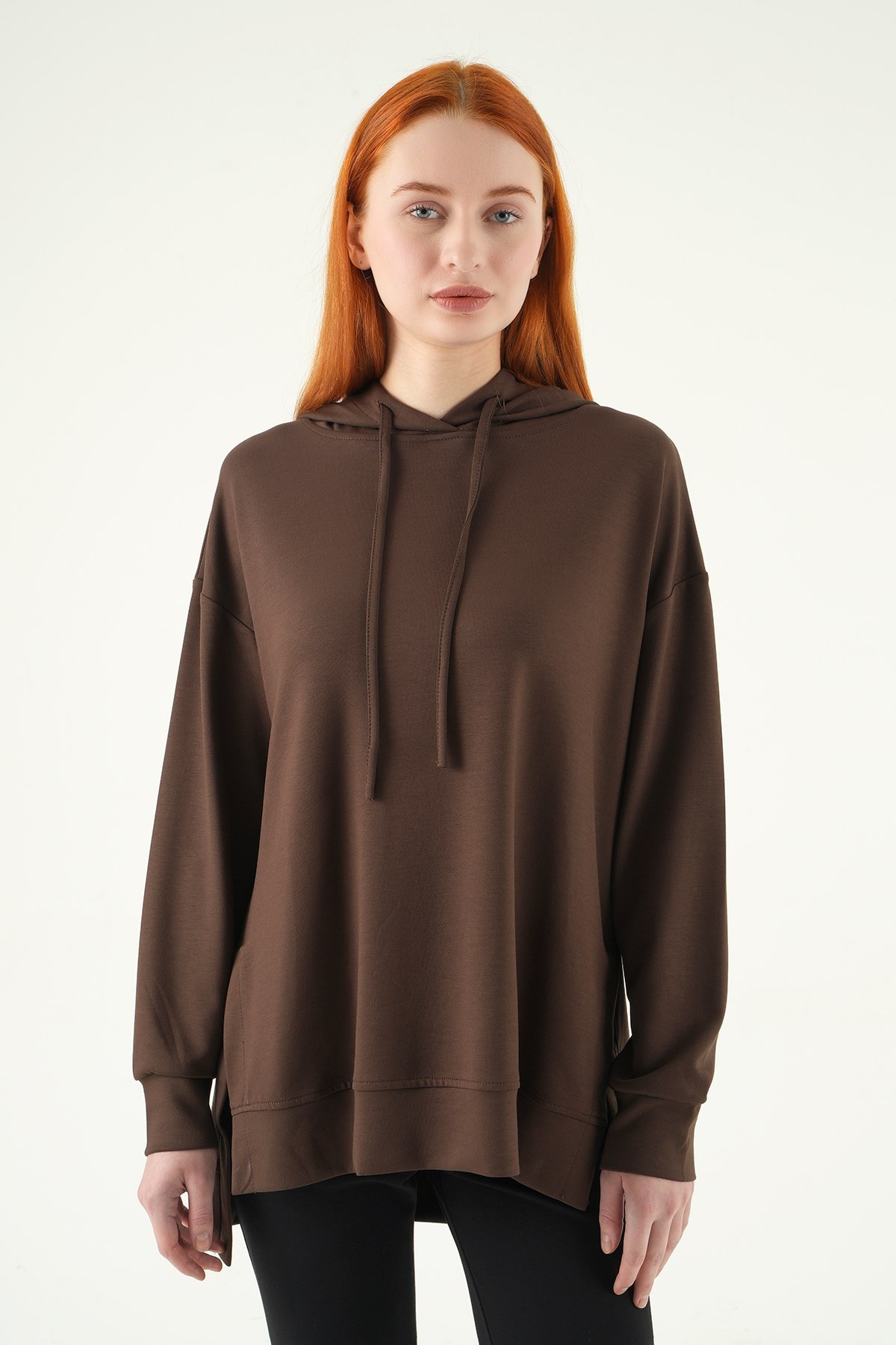 Kadın Tunik-Kapüşonlu Tunik 8309A Kahve -rulem
