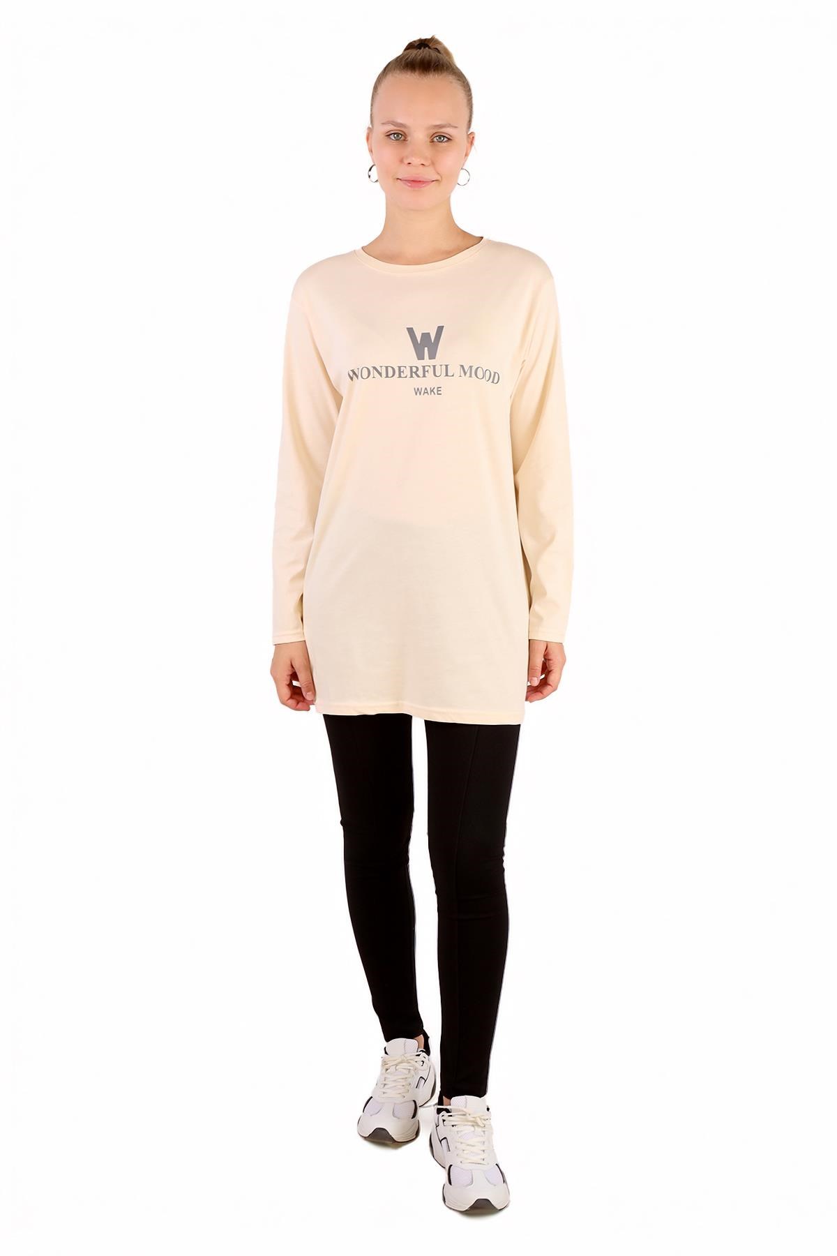 Kadın Tunik-WonderFul Baskılı Uzun Kol Tunik 3981 Taş -rulem