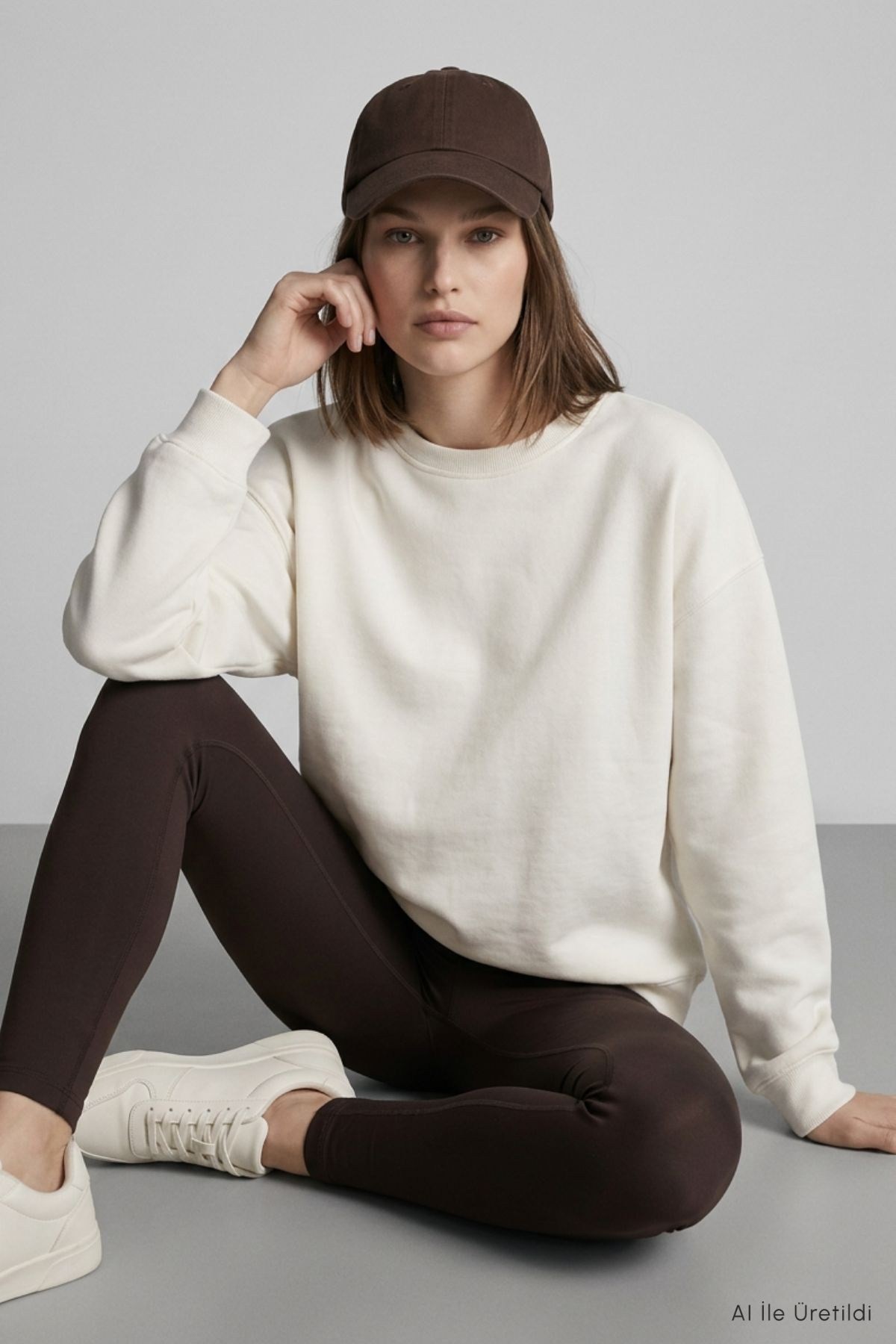 Kadın Üst Giyim-Kadın Sweatshirt-Bisiklet Yakalı Basic Oversize Sweatshirt 954 Ekru-rulem