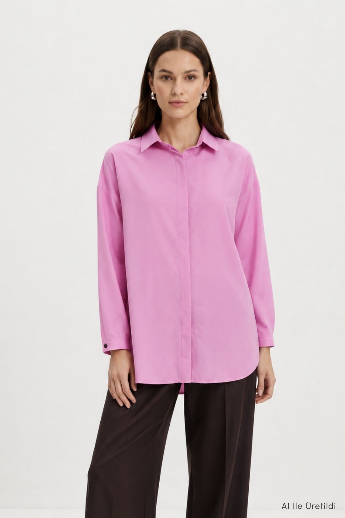 Kadın Üst Giyim-Kadın Tunik-Düğmeli Salaş Tunik 4537 Pembe-rulem