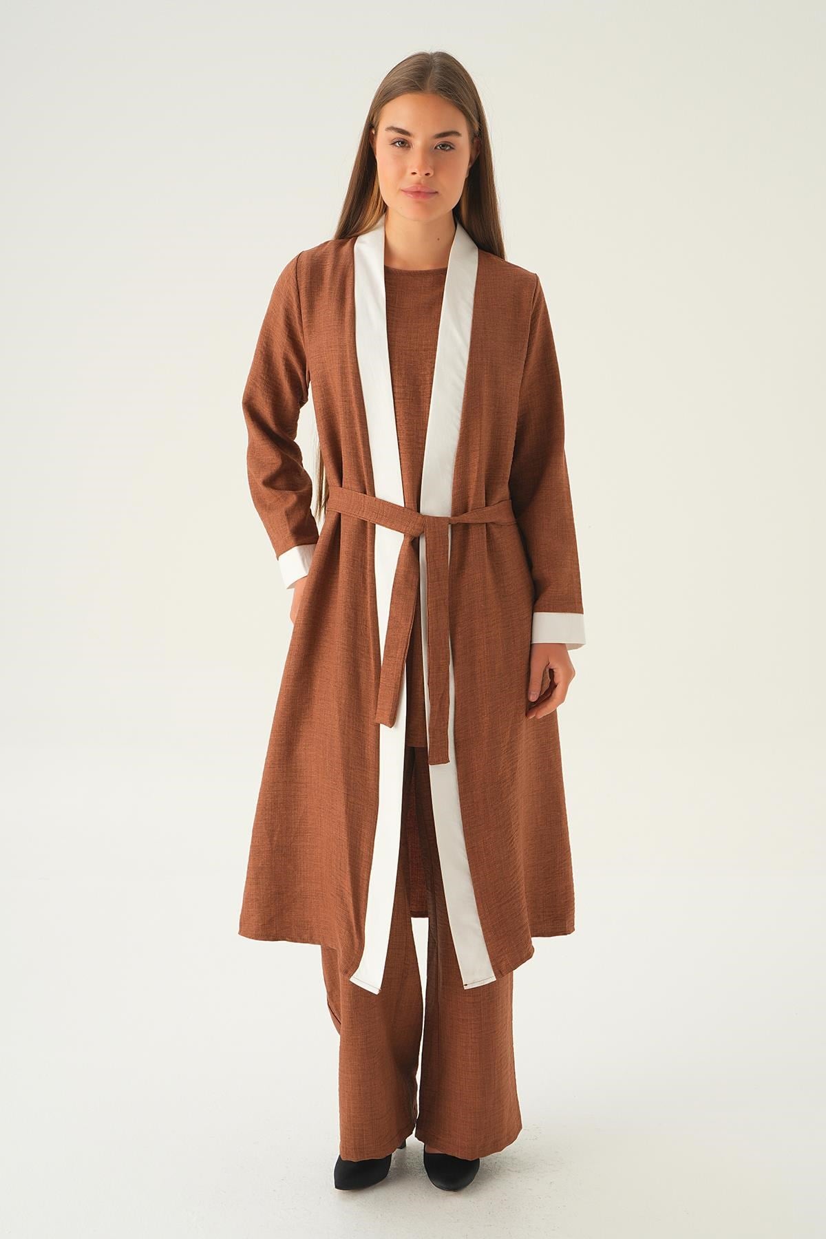 Kahve 3'lü Kimono Takım 4018A