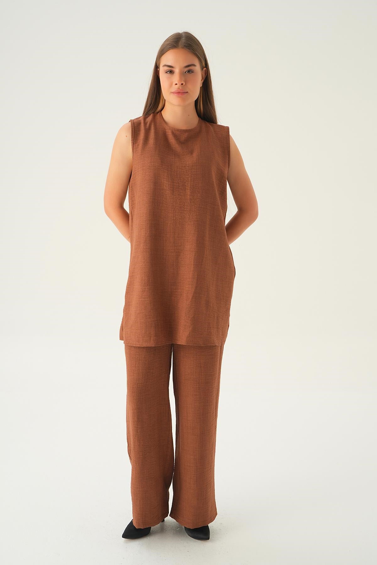 Kahve 3'lü Kimono Takım 4018A