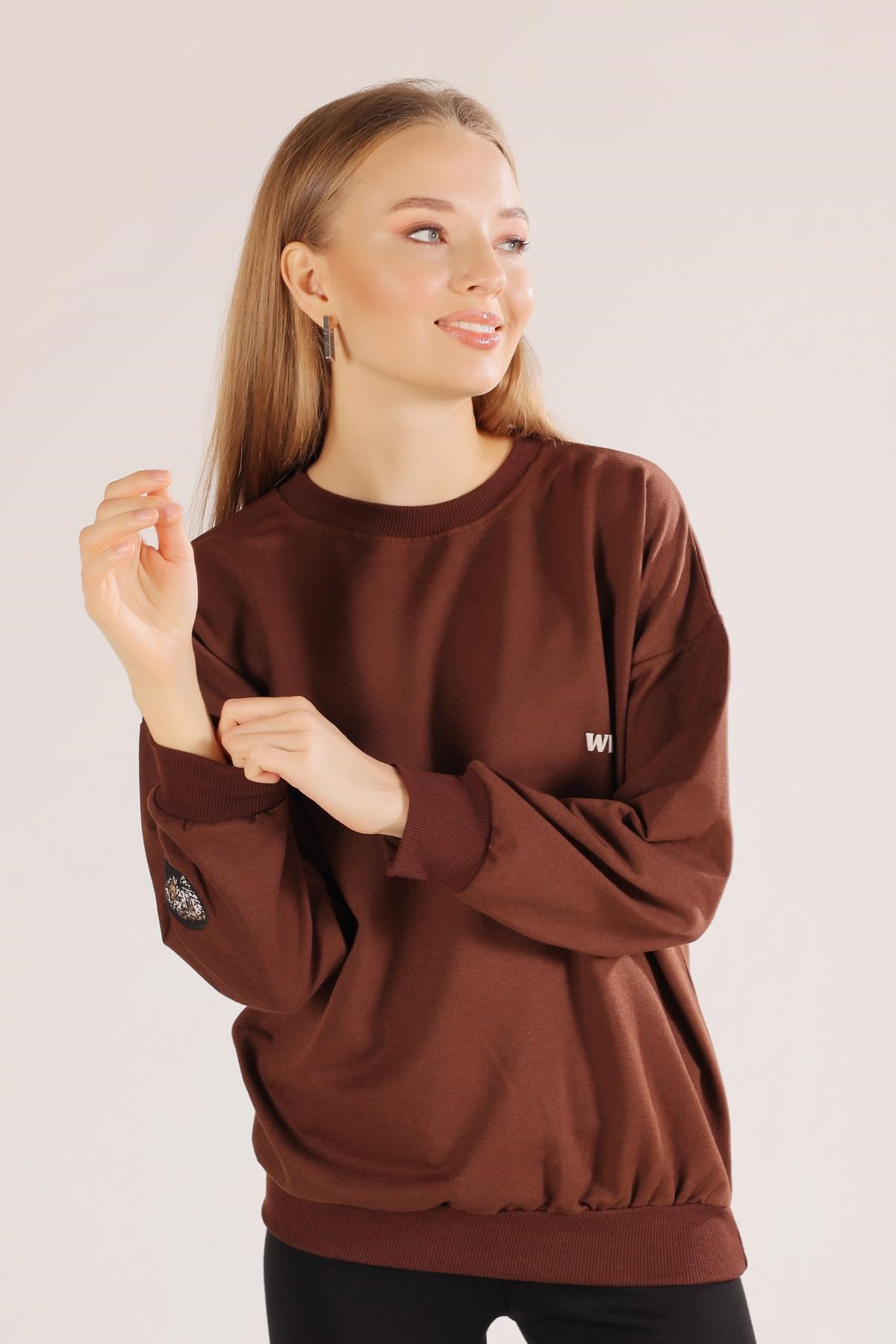 Kahve Arkası Kaplan Baskı Sweat 8632
