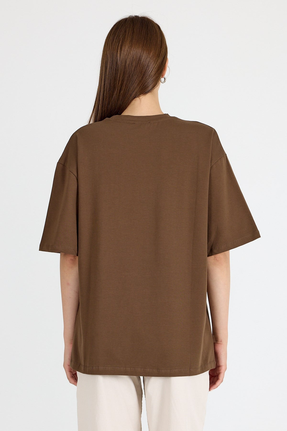 Kahve Ayı Baskılı Oversize Tişört 6559