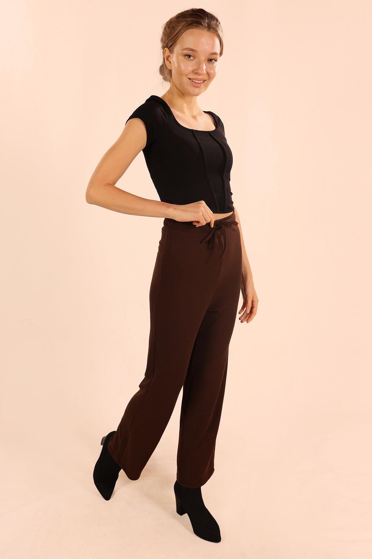 Kahve Bağcıklı Pantolon 6854A