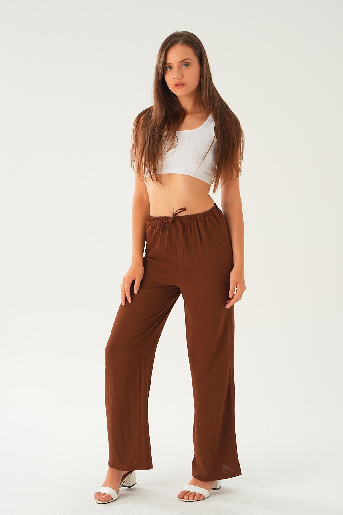 Kahve Bol Paça Pantolon 4284A