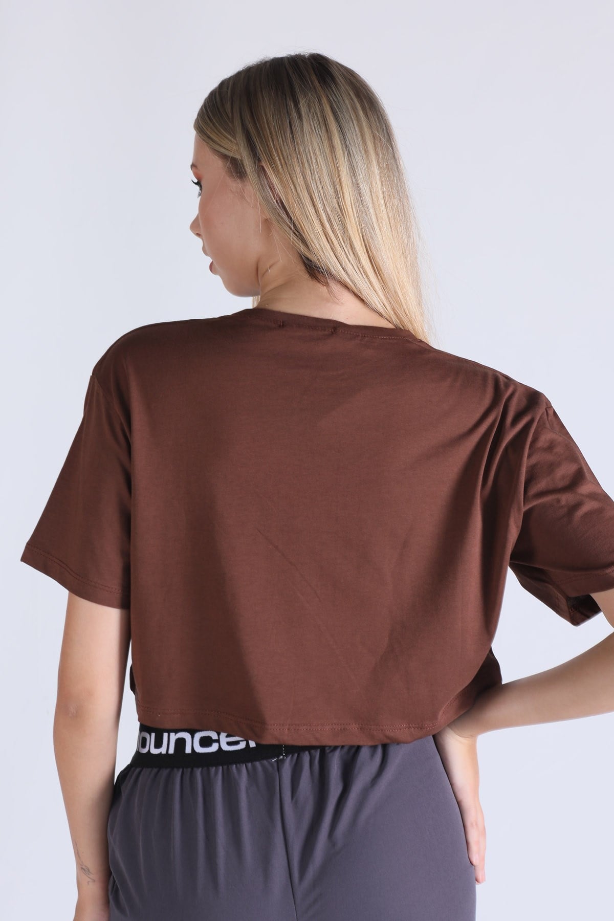 Kahve Caramel Baskı Crop Tişört 5164