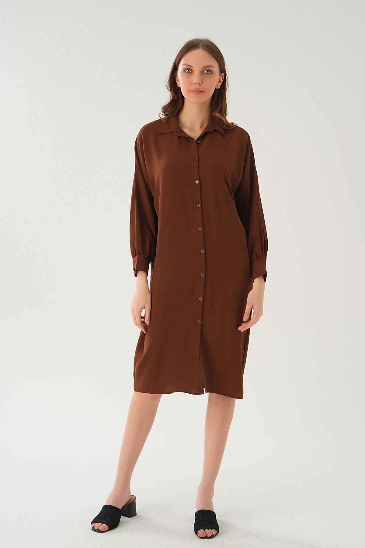 Kahve Cep Detay Uzun Tunik 6773-1