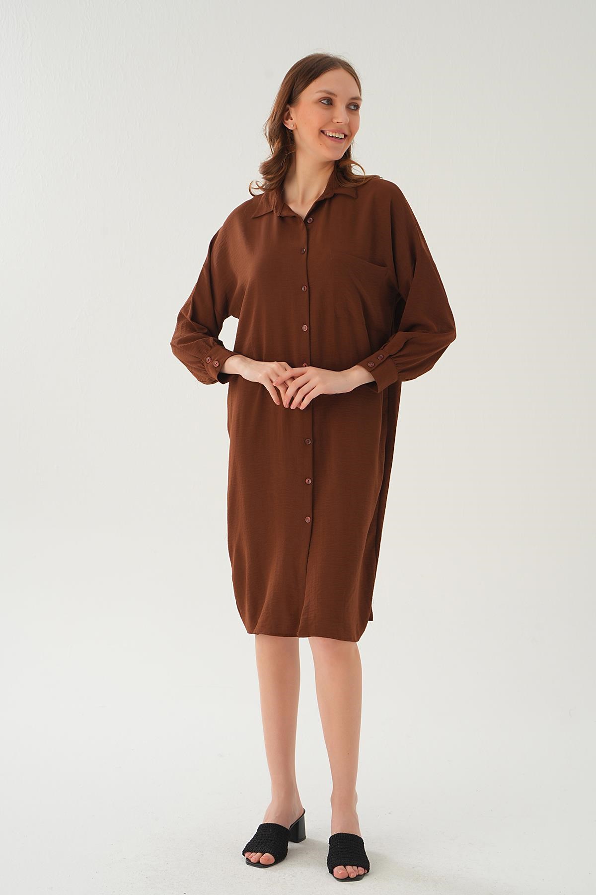 Kahve Cep Detay Uzun Tunik 6773-1