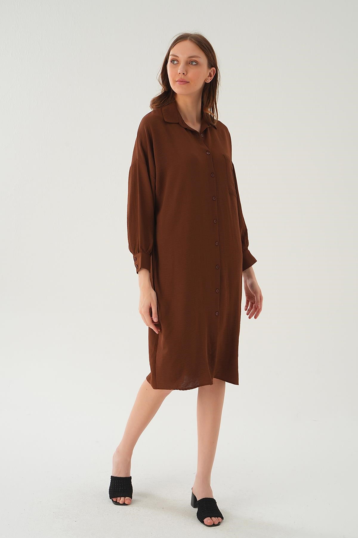 Kahve Cep Detay Uzun Tunik 6773-1