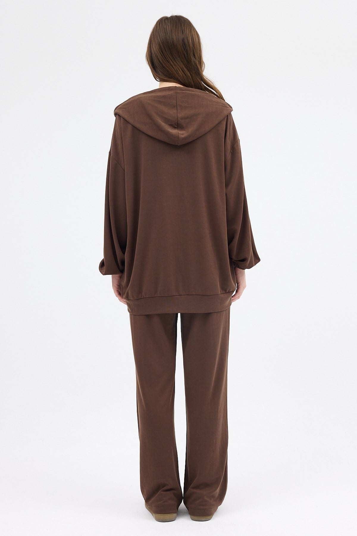 Kahve Cepli Kapüşonlu Tunik Pantolon Takımı 8105A