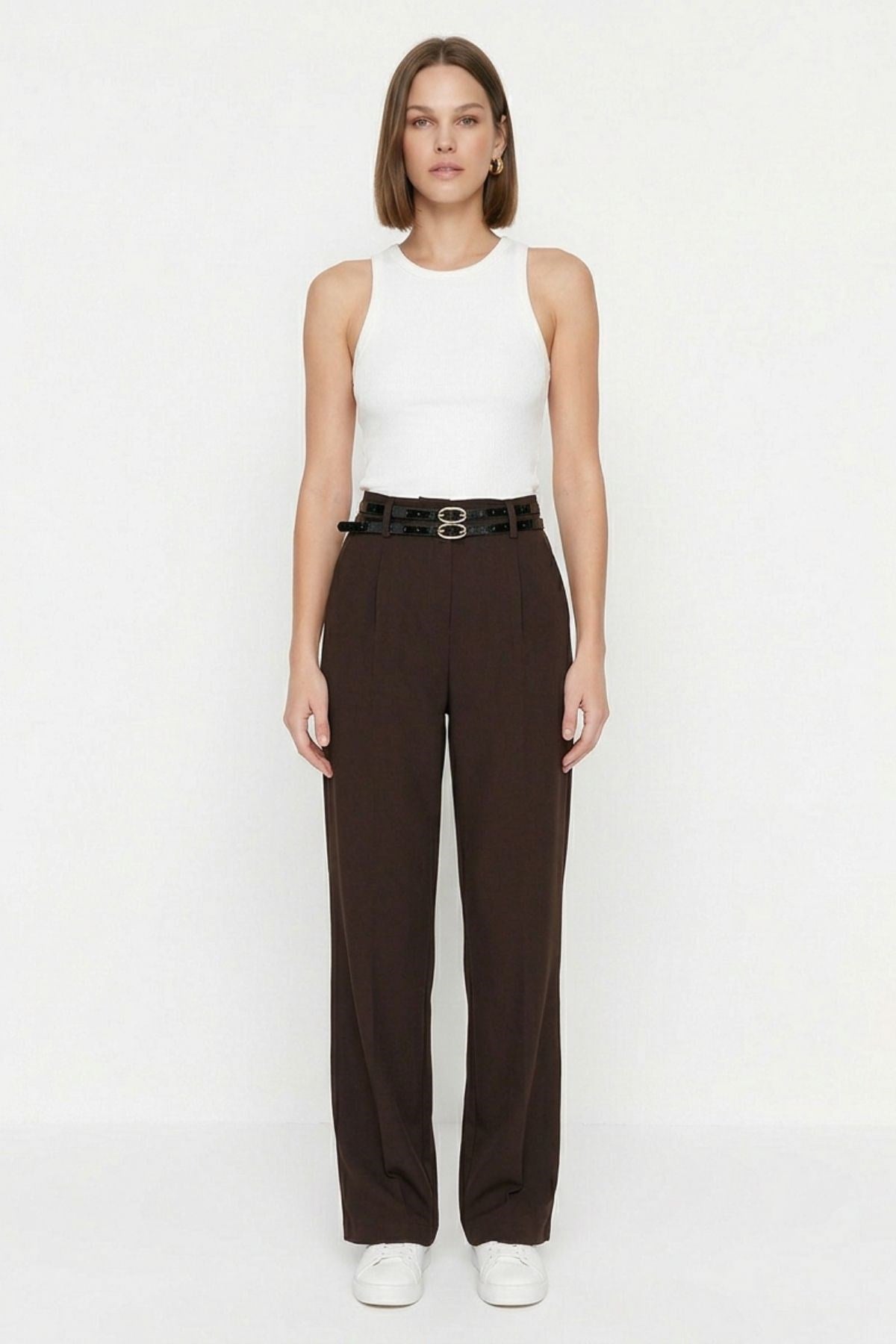 Kahve Çift Kemerli Pantolon 8413A