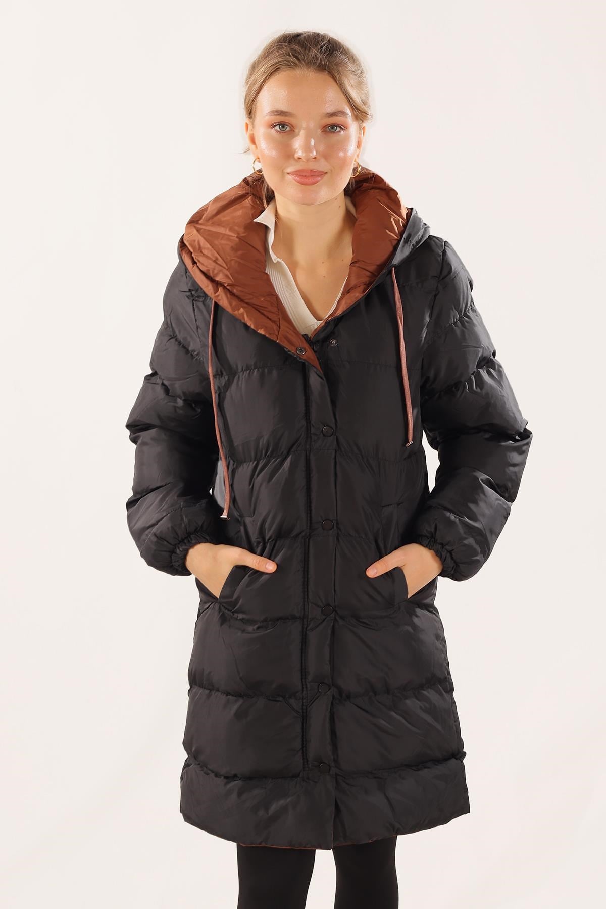 Kahve Çift Renkli Oversize Mont 0021-1