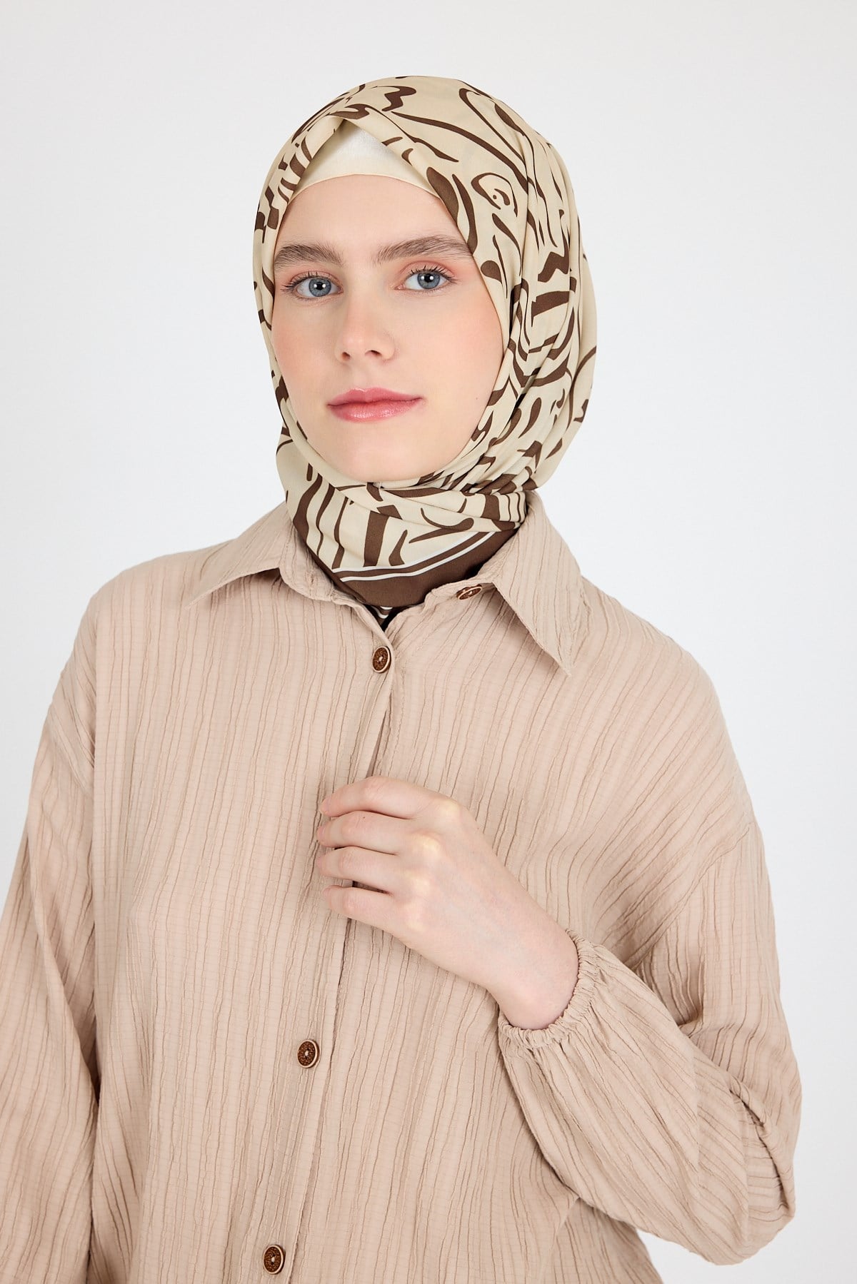 Kahve Desenli Eşarp 5694