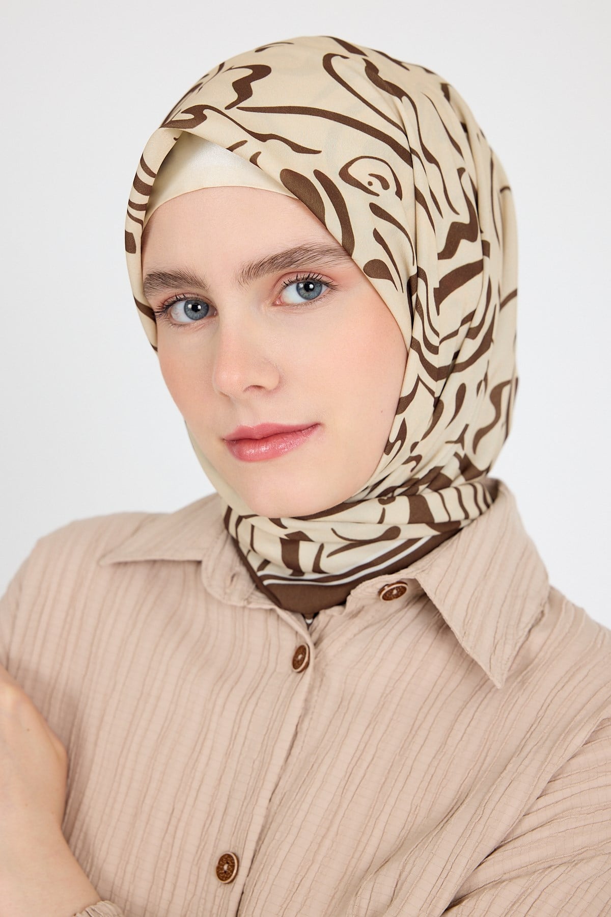 Kahve Desenli Eşarp 5694