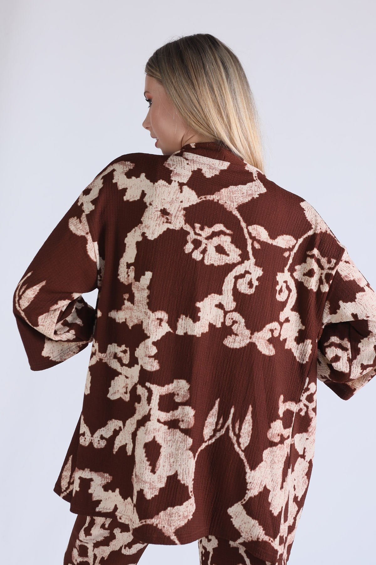 Kahve Desenli Kimono Takım 6729