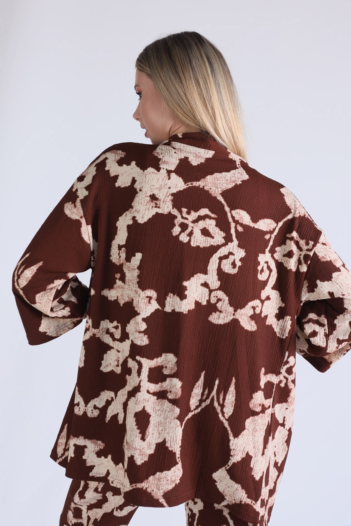Kahve Desenli Kimono Takım 6729