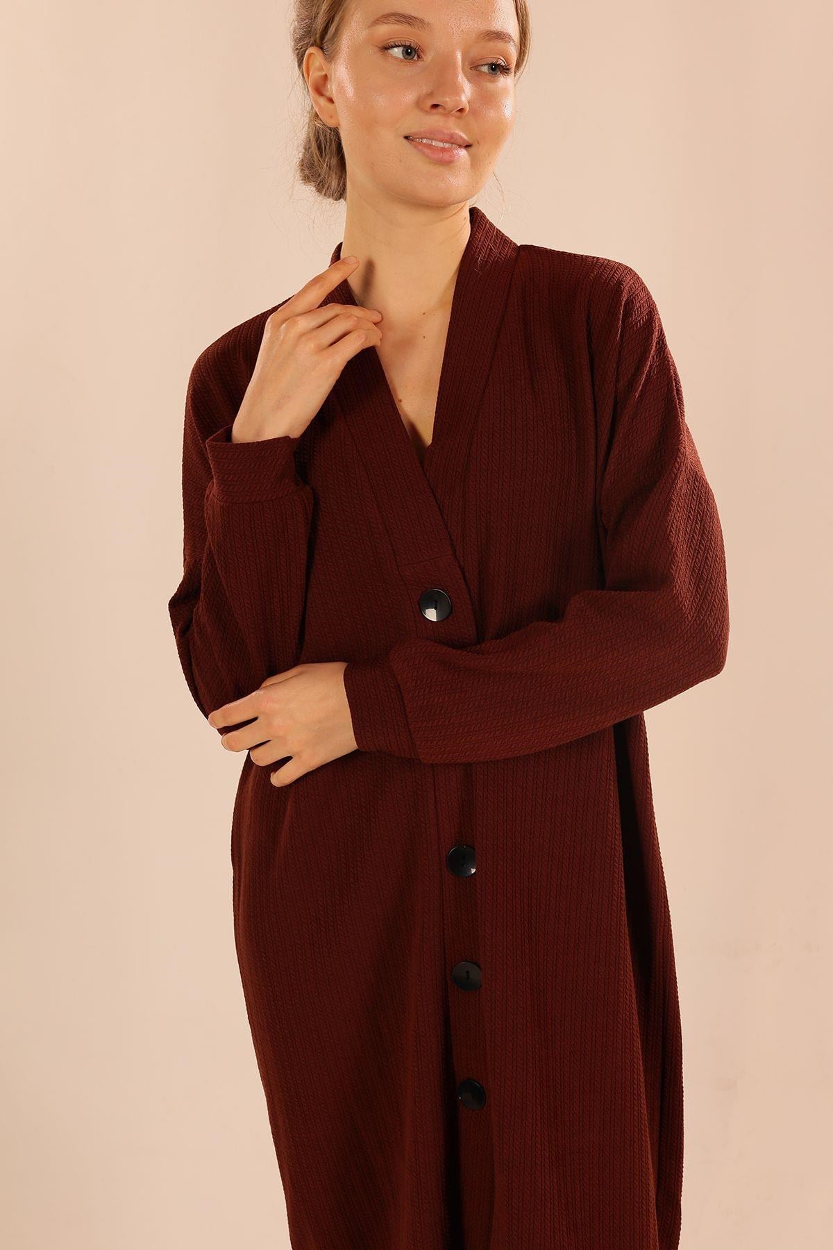 Kahve Düğmeli Hırka 5467