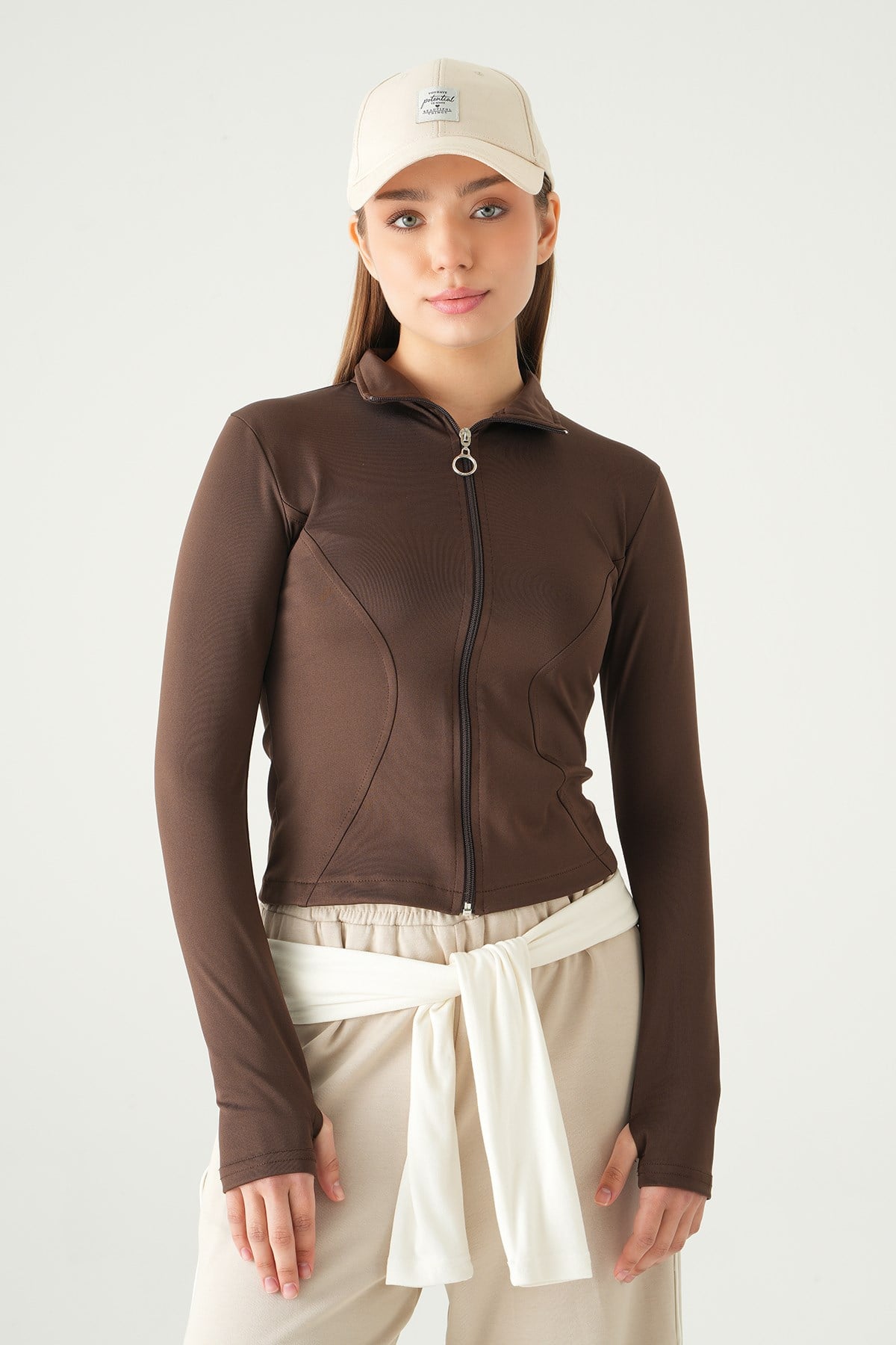 Kahve Fermuarlı Hırka 8327A