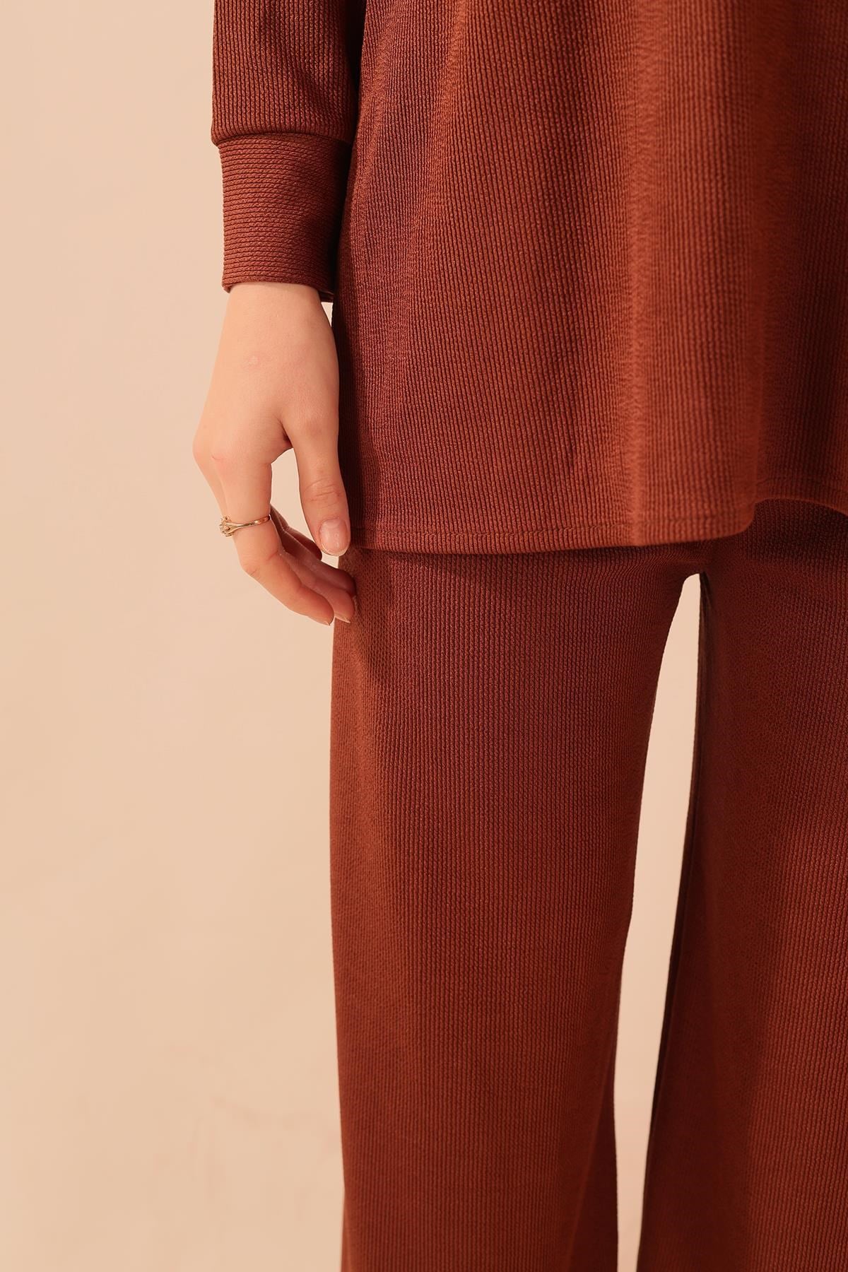 Kahve Fermuarlı Tunik Pantolon Takım 5471