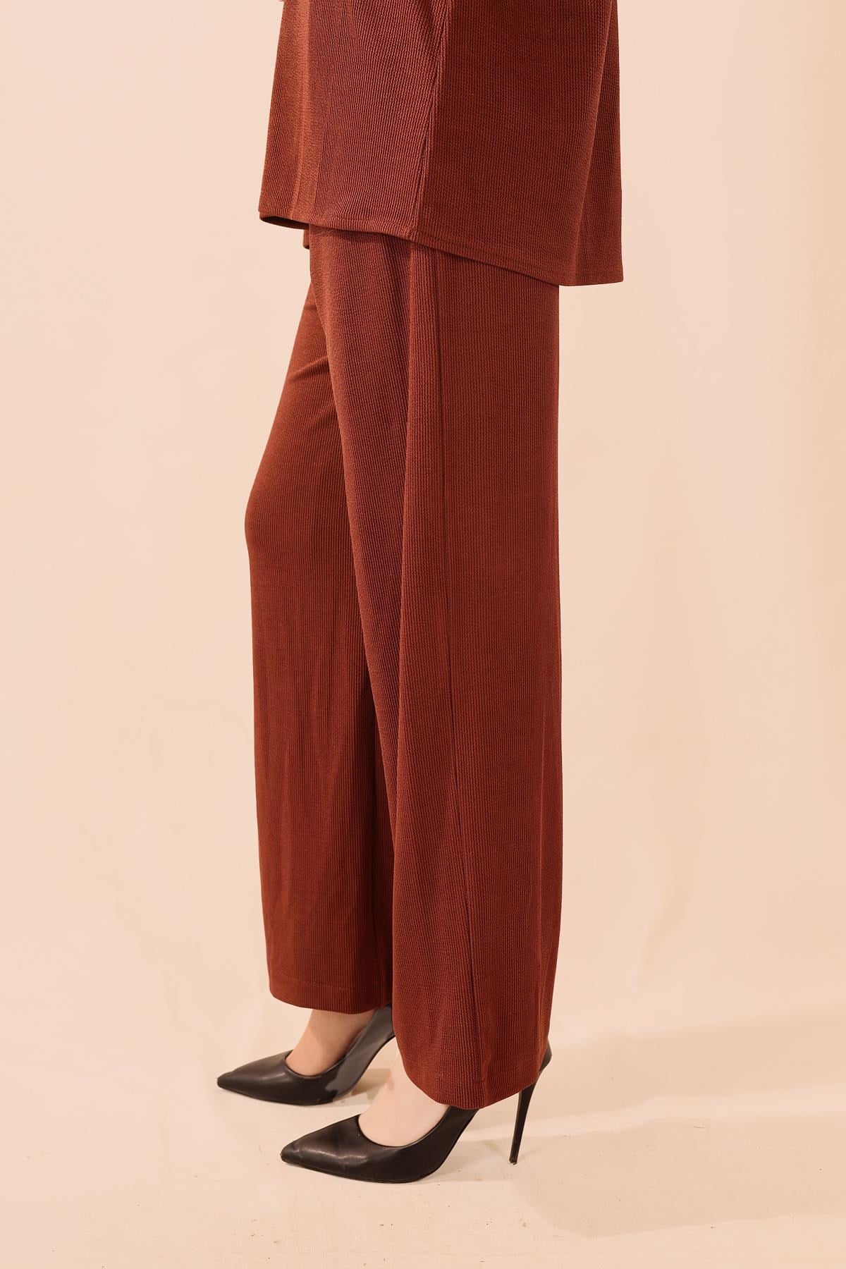 Kahve Fermuarlı Tunik Pantolon Takım 5471