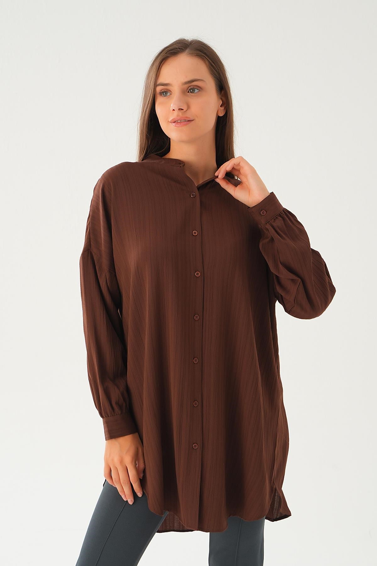 Kahve Hakim Yaka Tunik 4172A