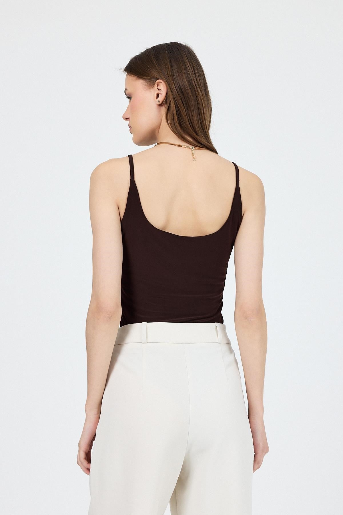 Kahve İnce Askılı Çıtçıtlı Bodysuit 13255