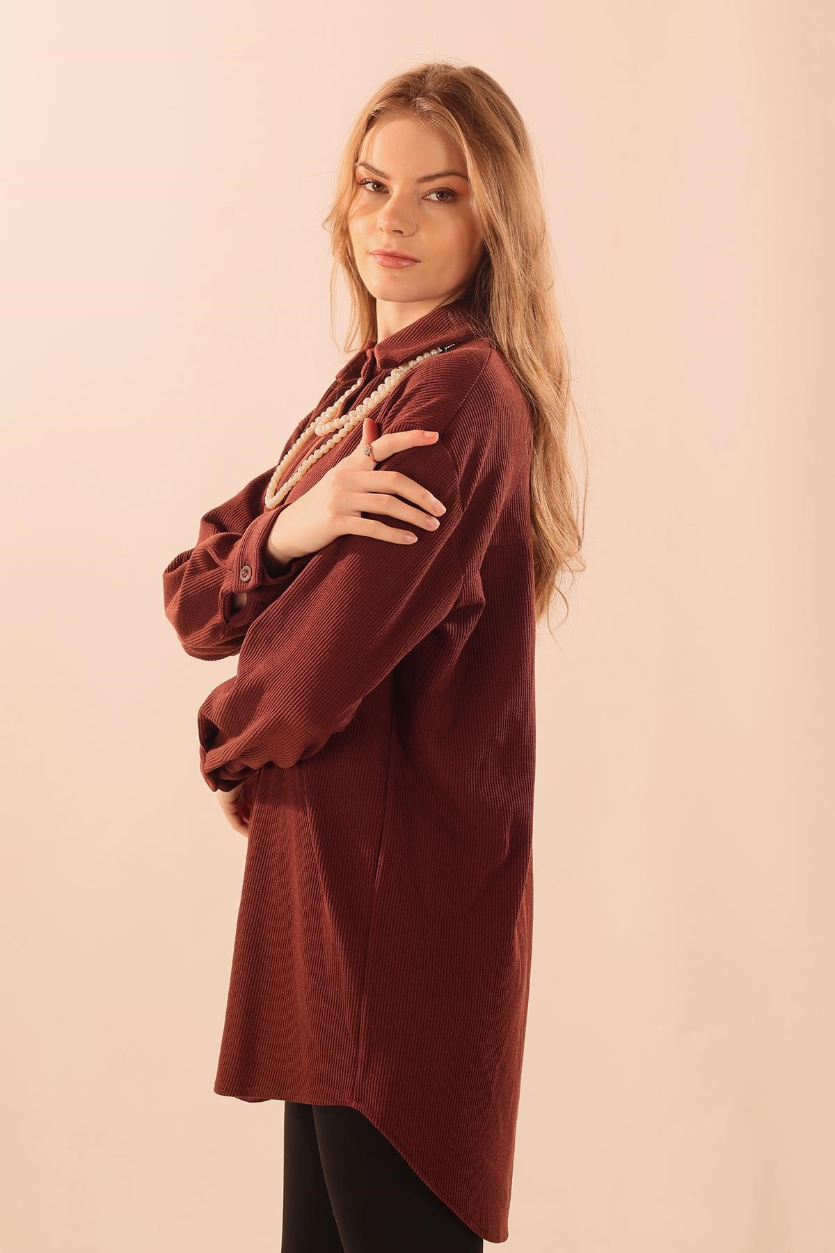 Kahve İnci Kolyeli Tunik 5462