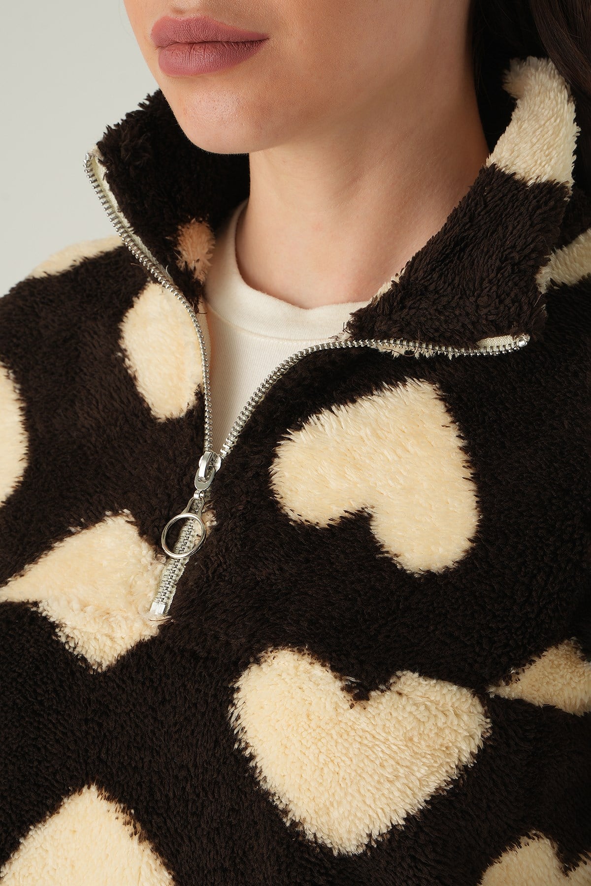 Kahve Kalpli Fermuarlı Sweat 3121A