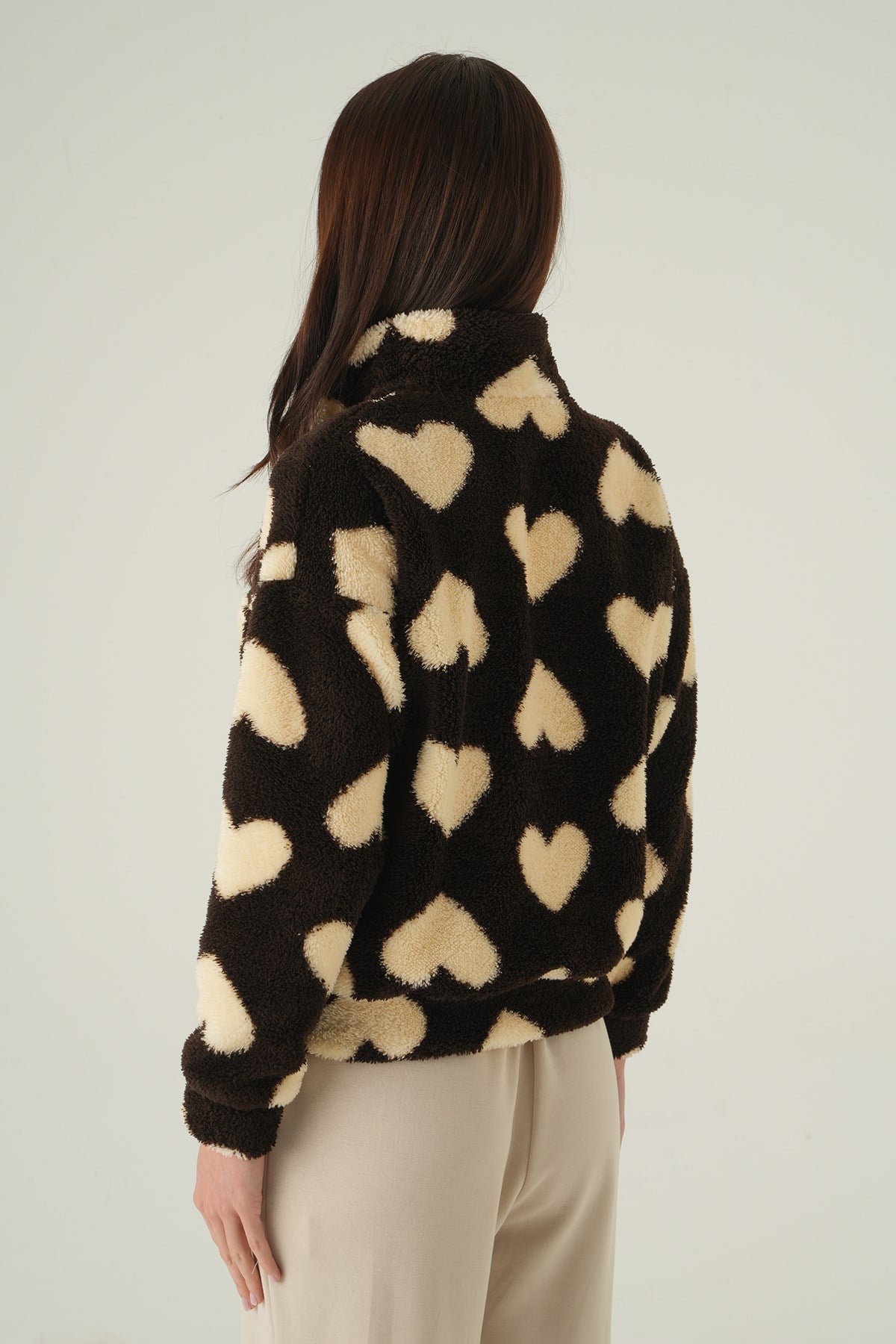 Kahve Kalpli Fermuarlı Sweat 3121A