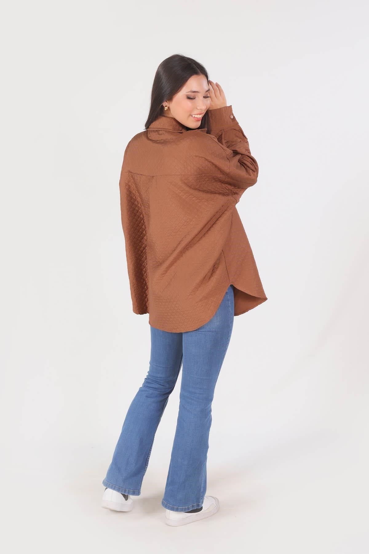 Kahve Kapitone Oversize Ceket 1017