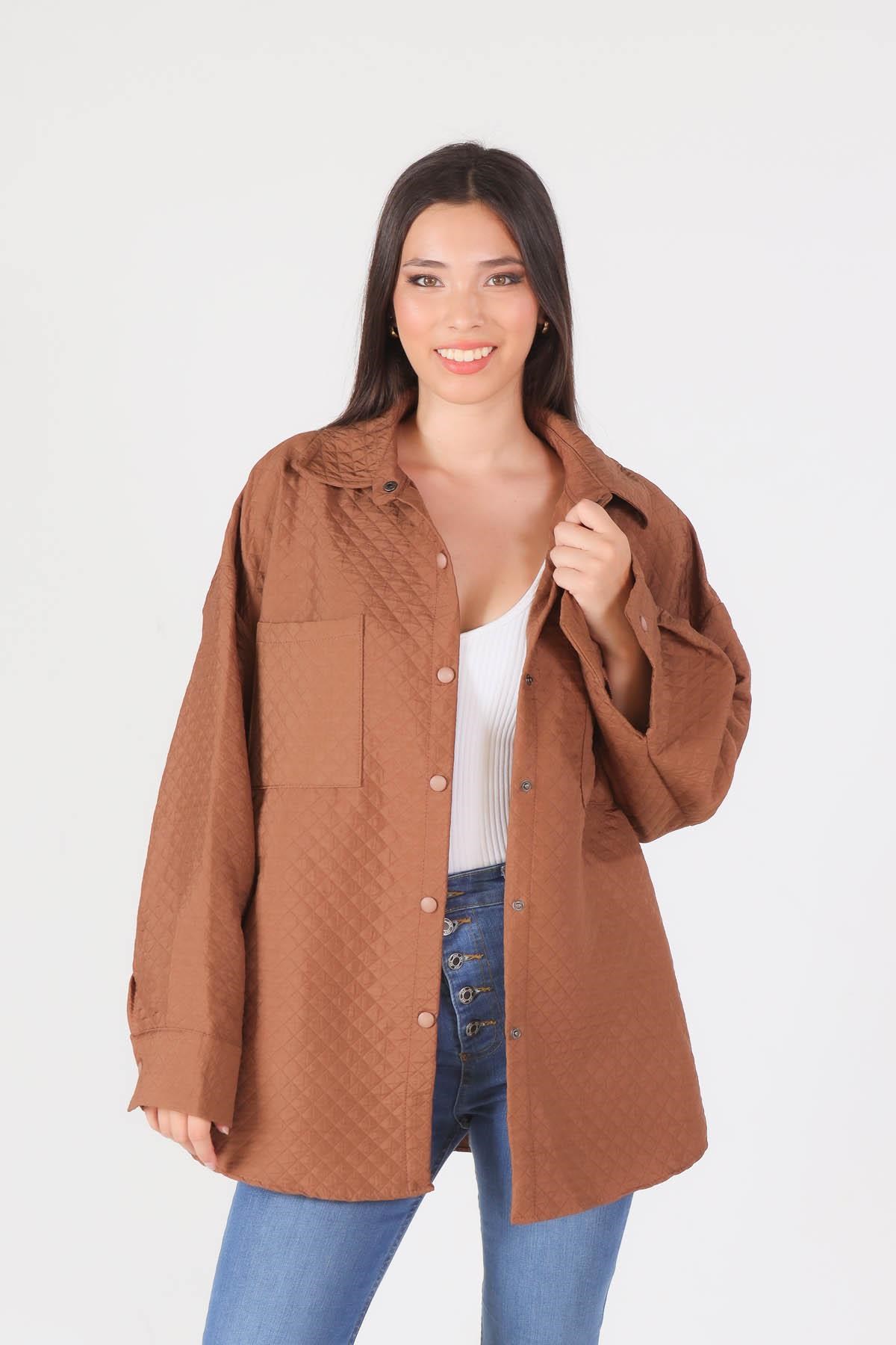 Kahve Kapitone Oversize Ceket 1017