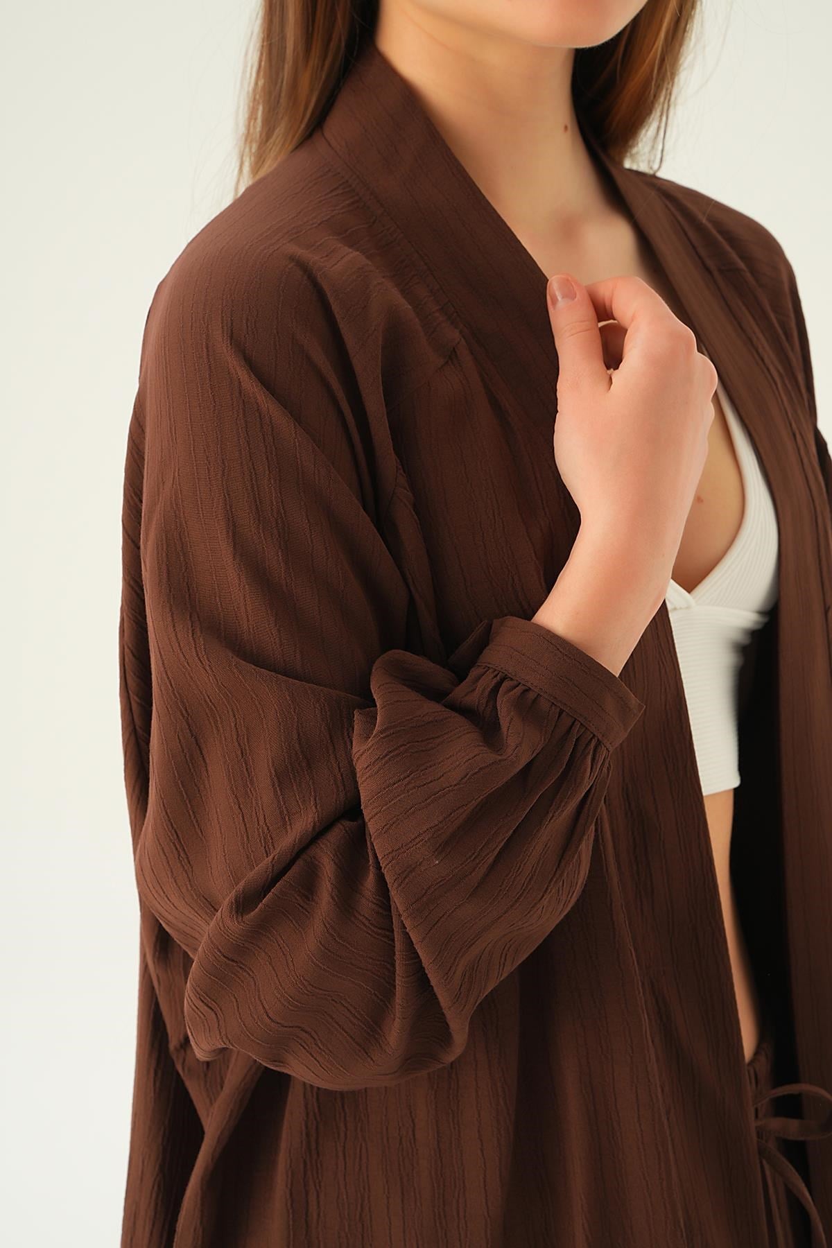 Kahve Kimono Pantolon Takım 6657A