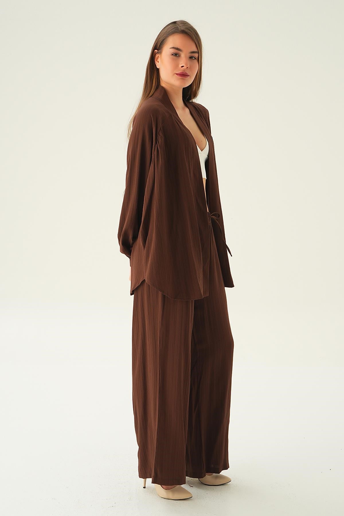 Kahve Kimono Pantolon Takım 6657A