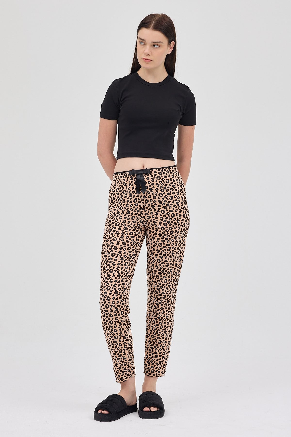 Kahve Leopar Desenli Kadın Pijama Altı 4532
