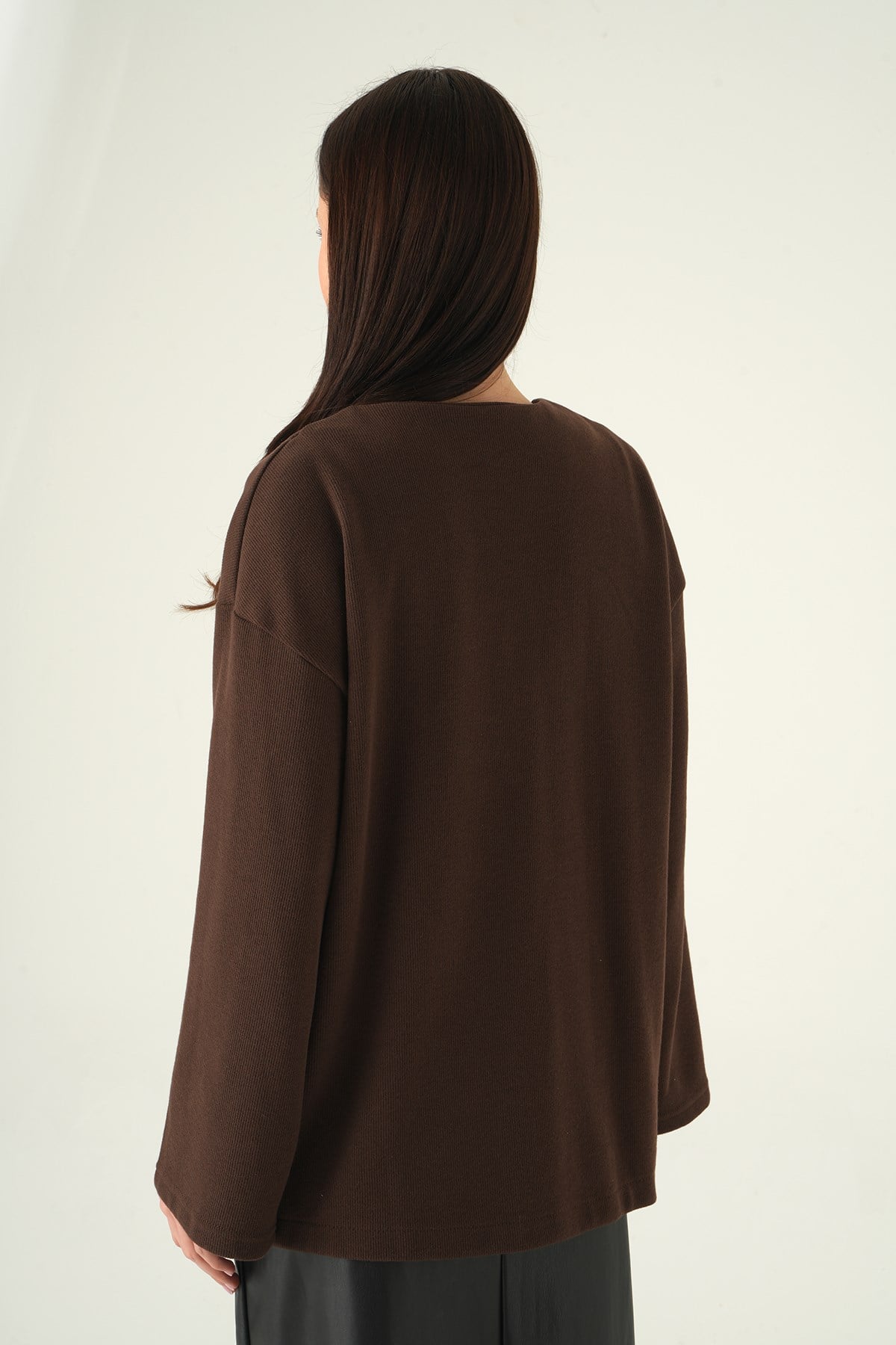 Kahve Ön Bağlamalı Uzun Kimono 3072A