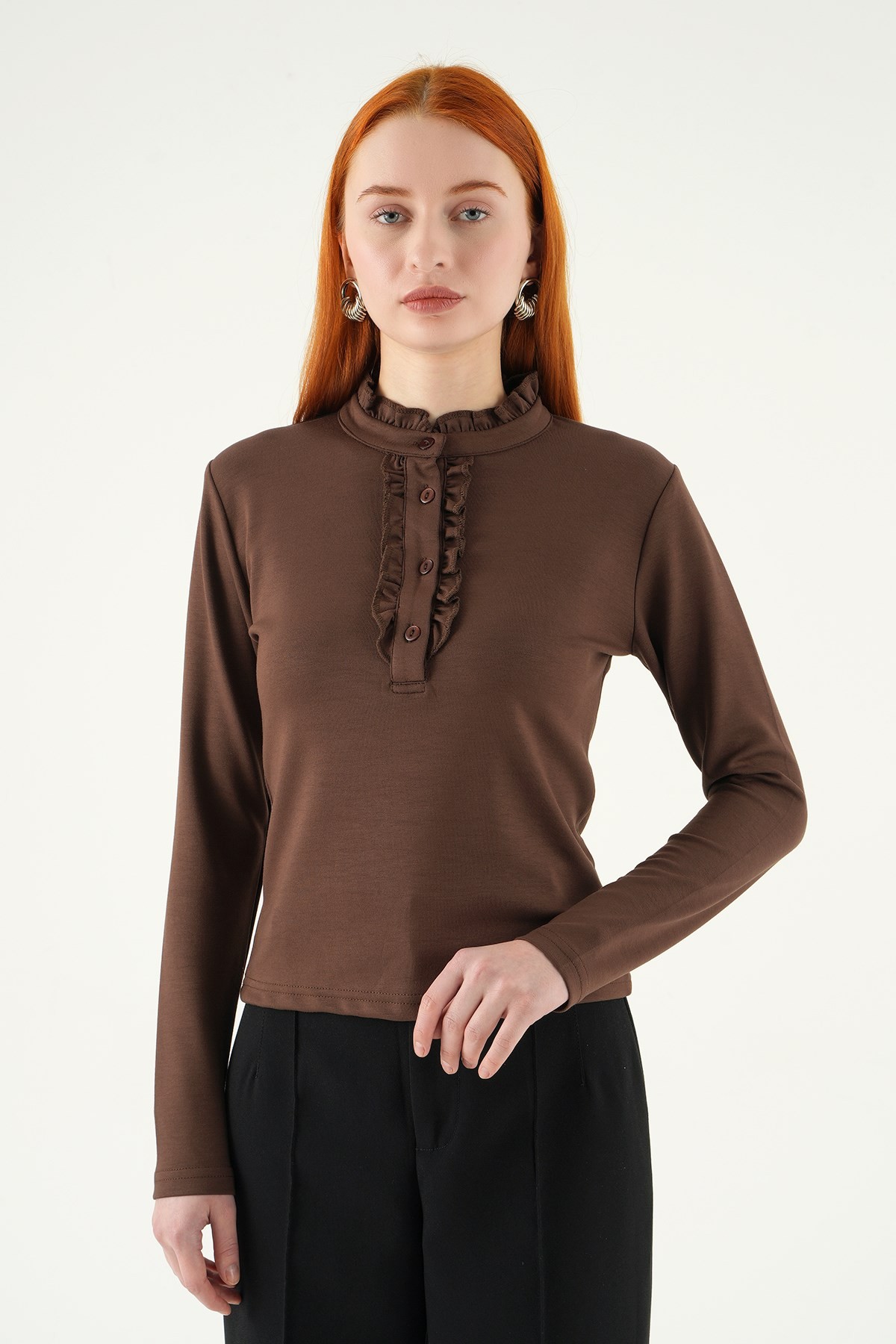Kahve Ön Düğmeli Bluz 8311A