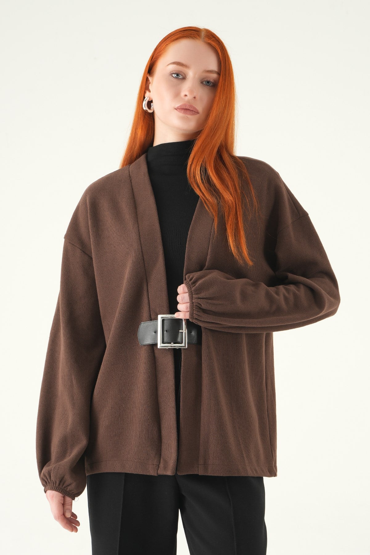 Kahve Önden Kemerli Kimono 3123A