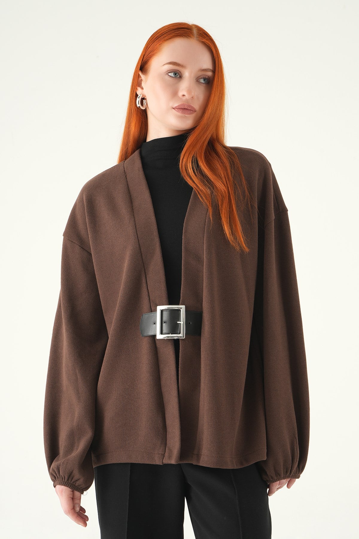Kahve Önden Kemerli Kimono 3123A