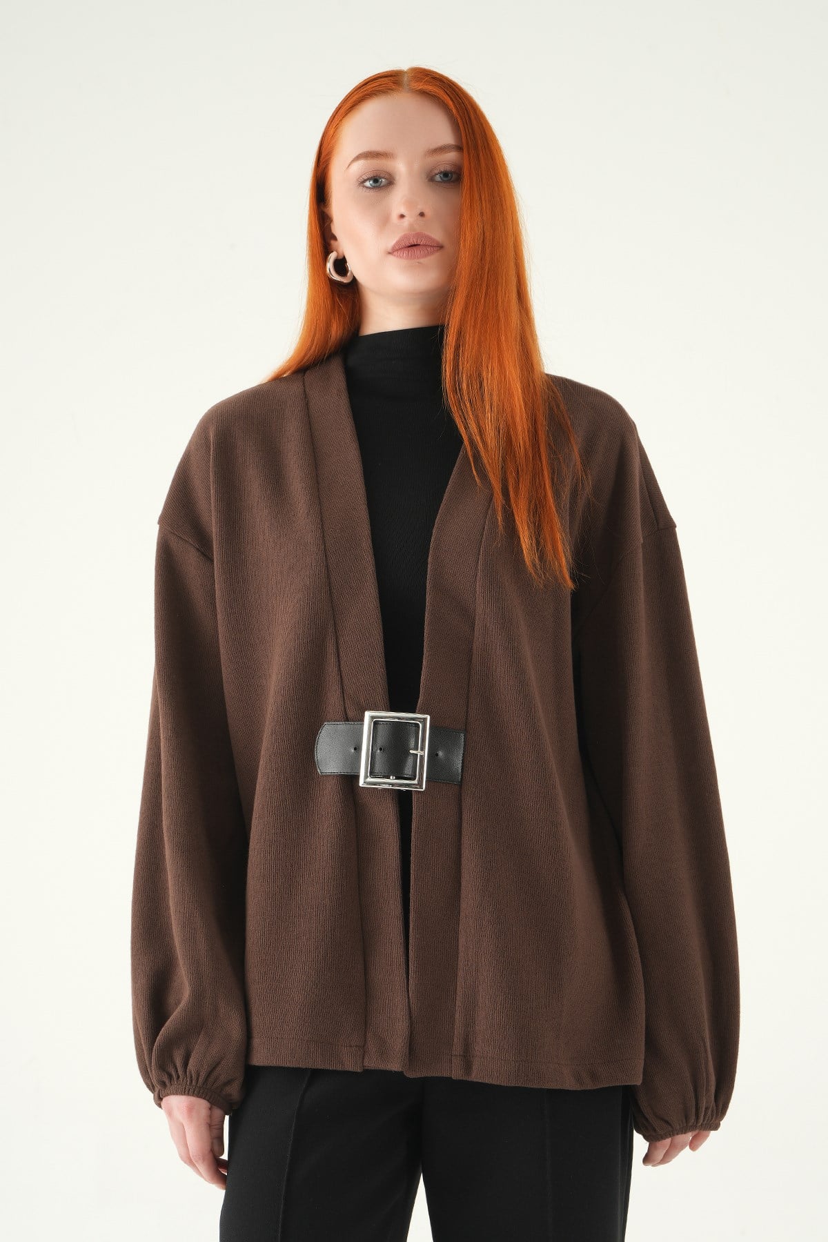 Kahve Önden Kemerli Kimono 3123A
