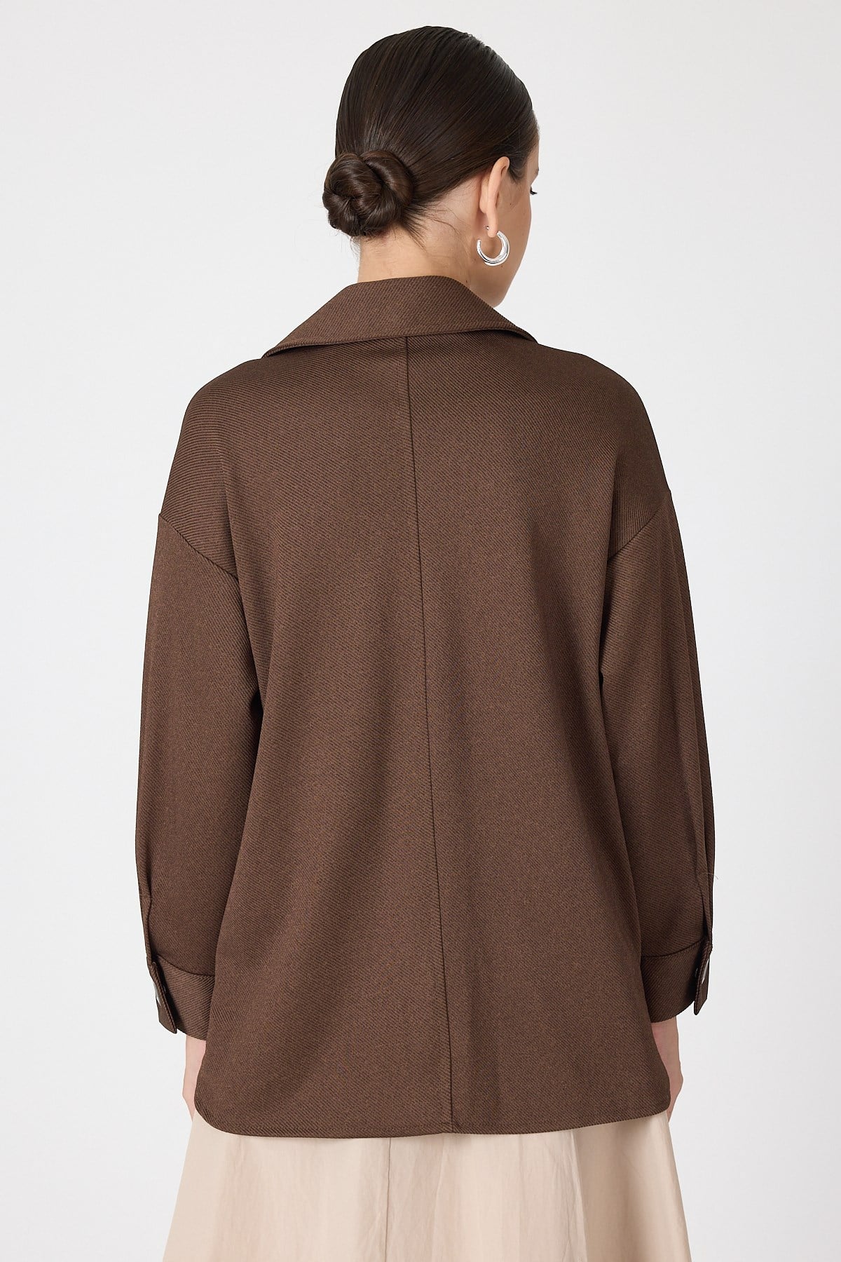 Kahve Oversize Cepli Kadın Gömlek Ceket 8130A