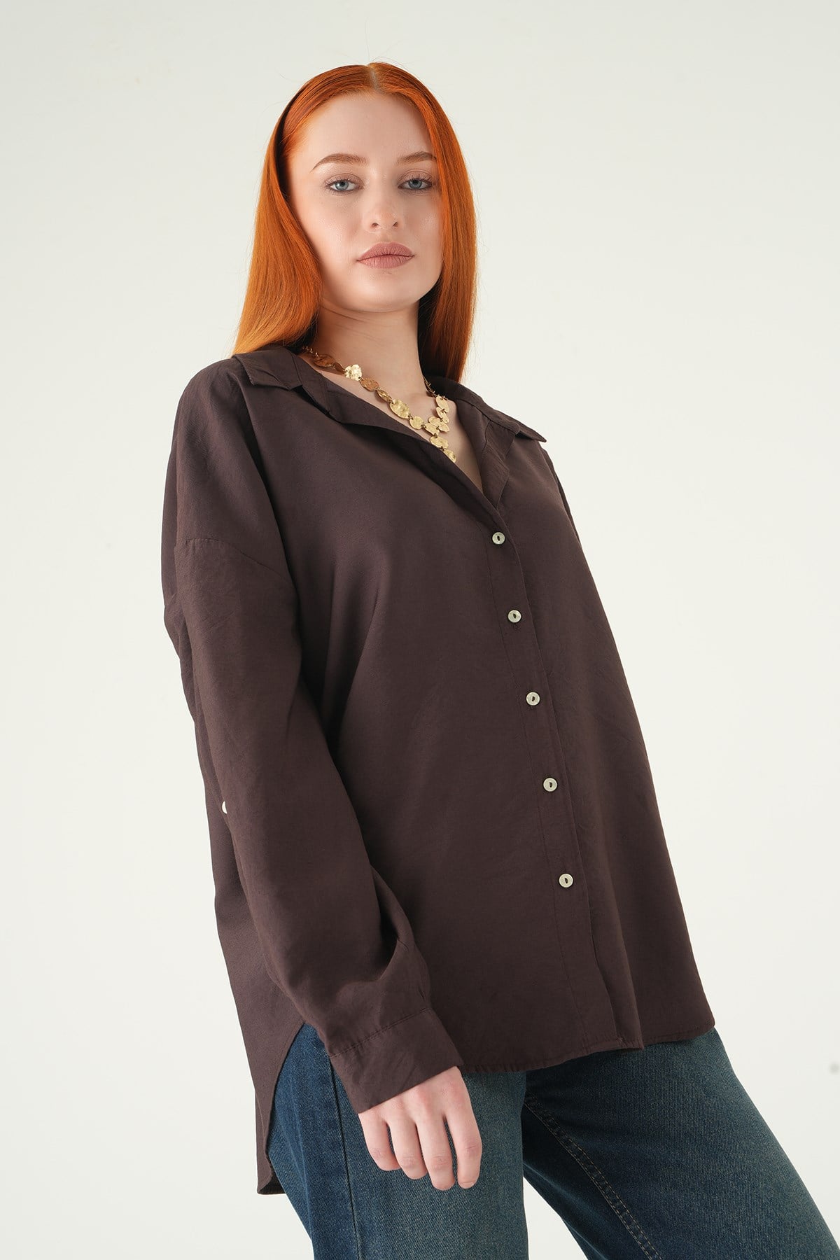 Kahve Oversize Gömlek 2893