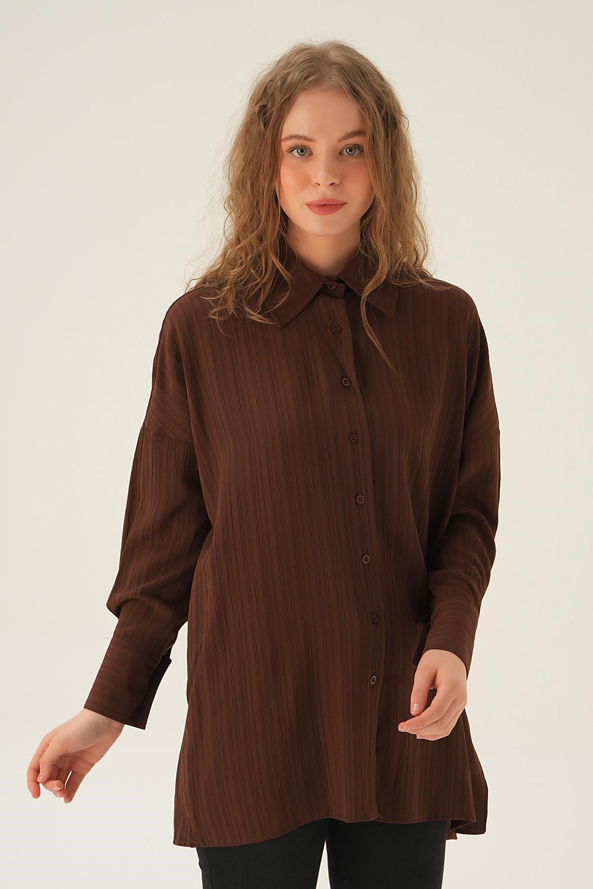 Kahve Oversize Gömlek 6931A
